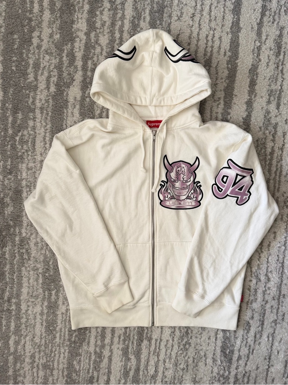 Supreme Demon Zip Up Hooded Sweatshirt White Size S